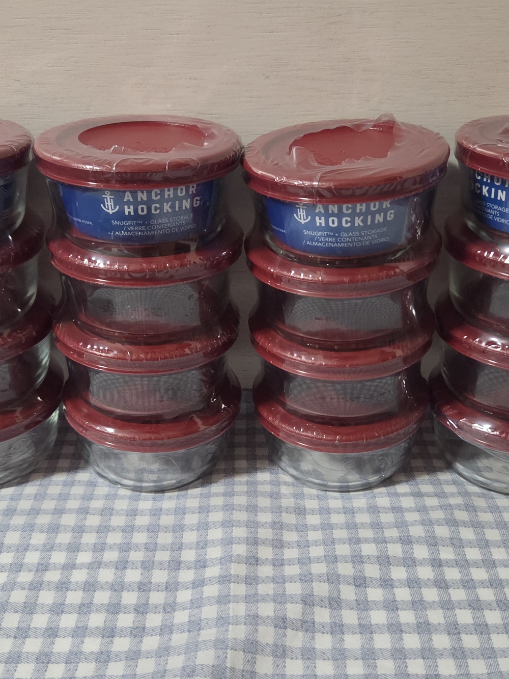Anchor Hocking Clear Glass Storage Bowls with Red Lids -16 Piece Set